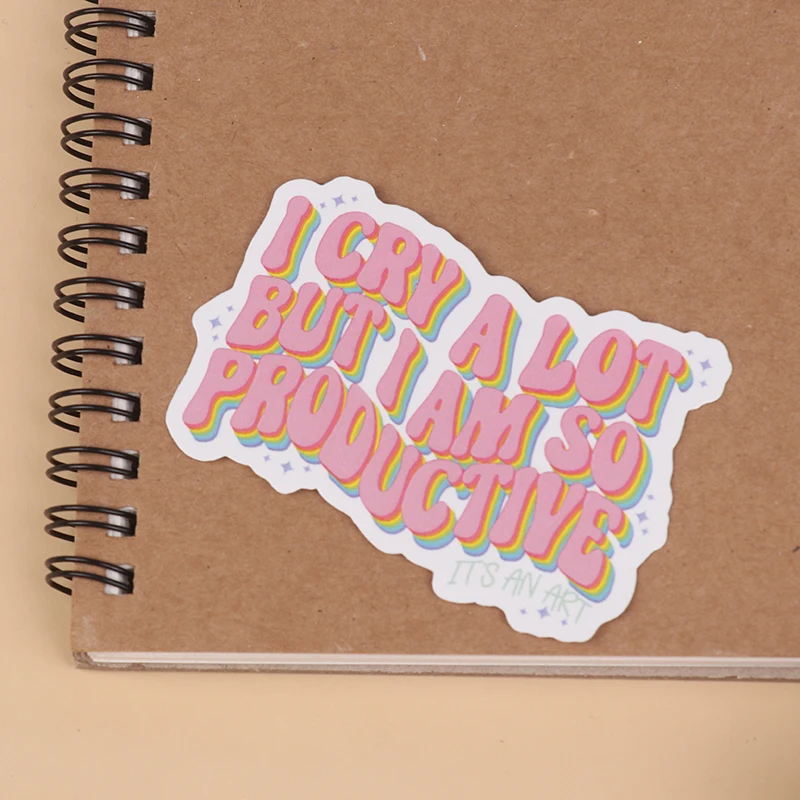 I Cry A Lot But I Am So Productive Vinyl Bumper Sticker - Motivational Waterproof Decal For Laptops, Water Bottles, Cars, Planne