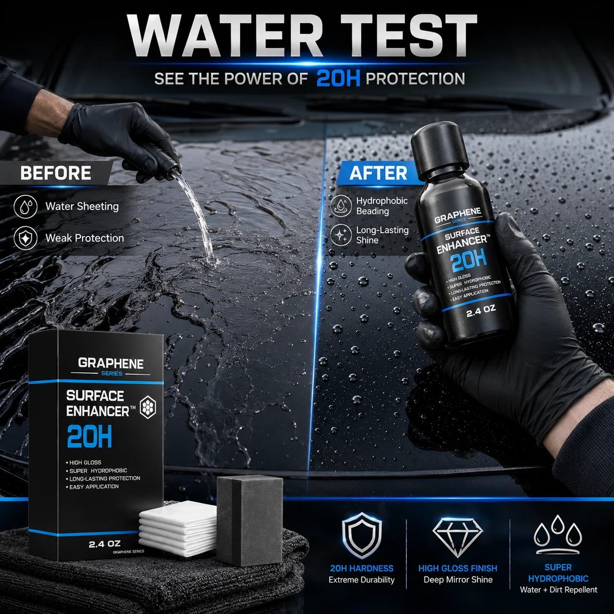 Graphene Ceramic Coating 20H with Self Healing and UV Track Technology Car Detailing Professionals 10+ Years of Protection