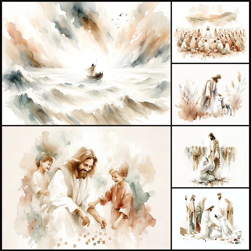 

Religion Jesus The Last Supper Nativity Posters Watercolor Wall Pictures For Living Room Wall Art Canvas Painting Unframed