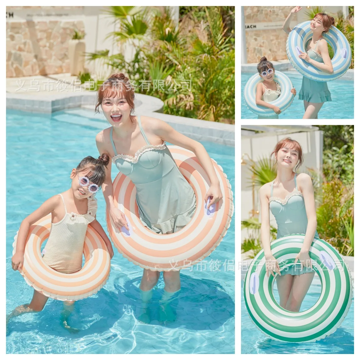 New INS Viral Safe Thickened Danish Retro Lollipop Swimming Ring Stripe Inflatable Anti Leak Armpit Float Kids Adults Pool Use