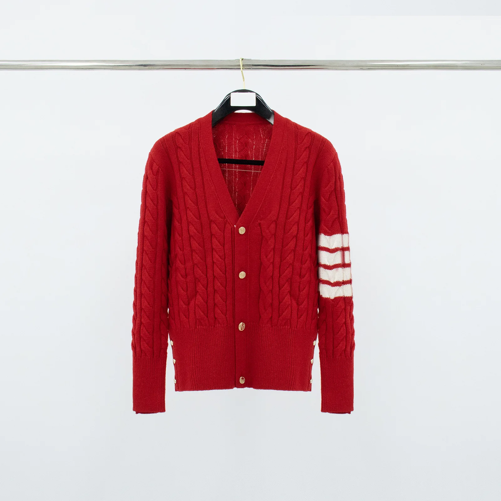 

Red Woolen V-Neck Open Cardigan Women's Casual Comfortable Knitted Sweater Classic Style Thickened Winter Fashion New Year's ...