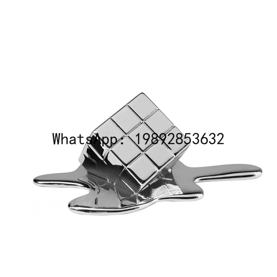 Creative Resin Crafts Geometric Block Gold Fluid Cube Checked Square Decorative Figurines Home Decoration Accessories