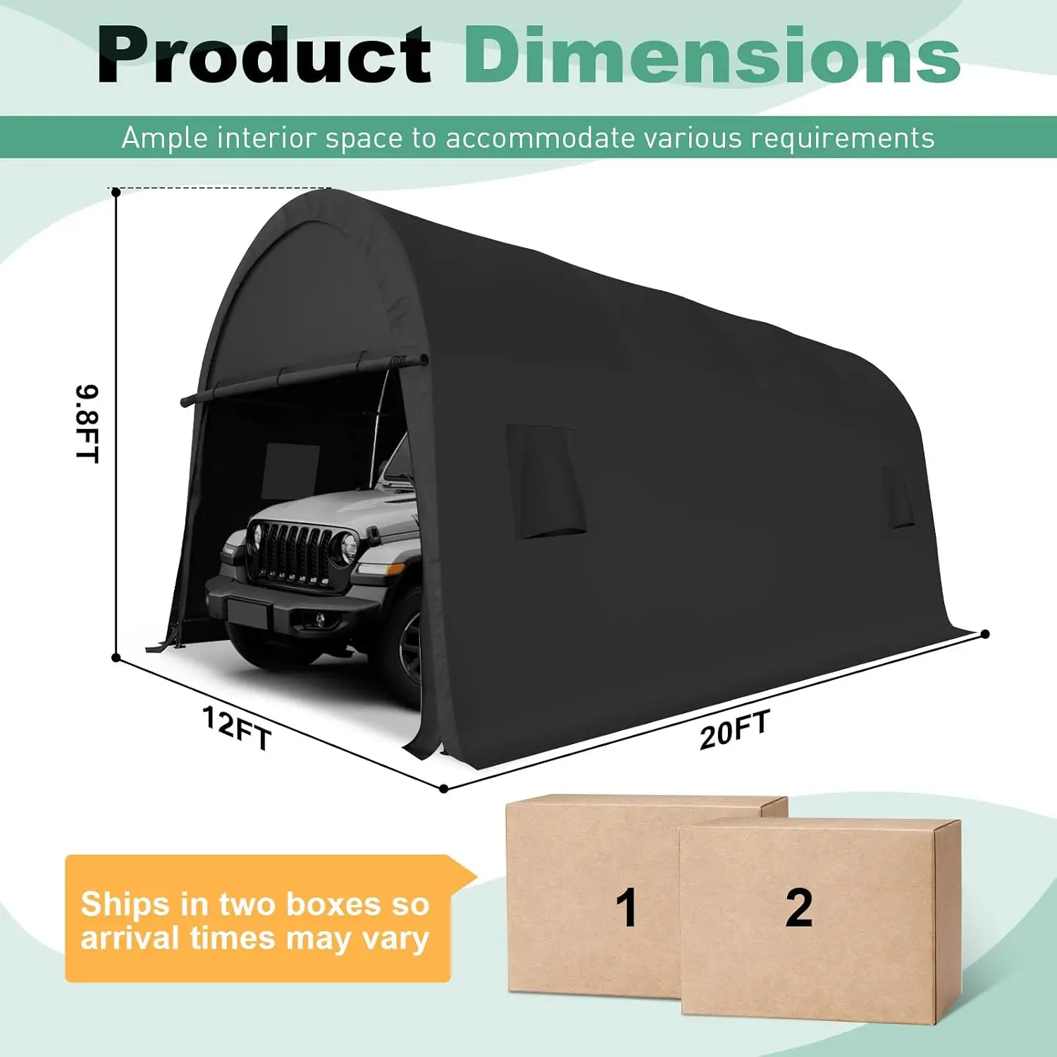 Carport 12x20 Heavy Duty Storage Shelter Shed Portable Garage with All-Steel Metal Frame & Vents, Round Style, Customized