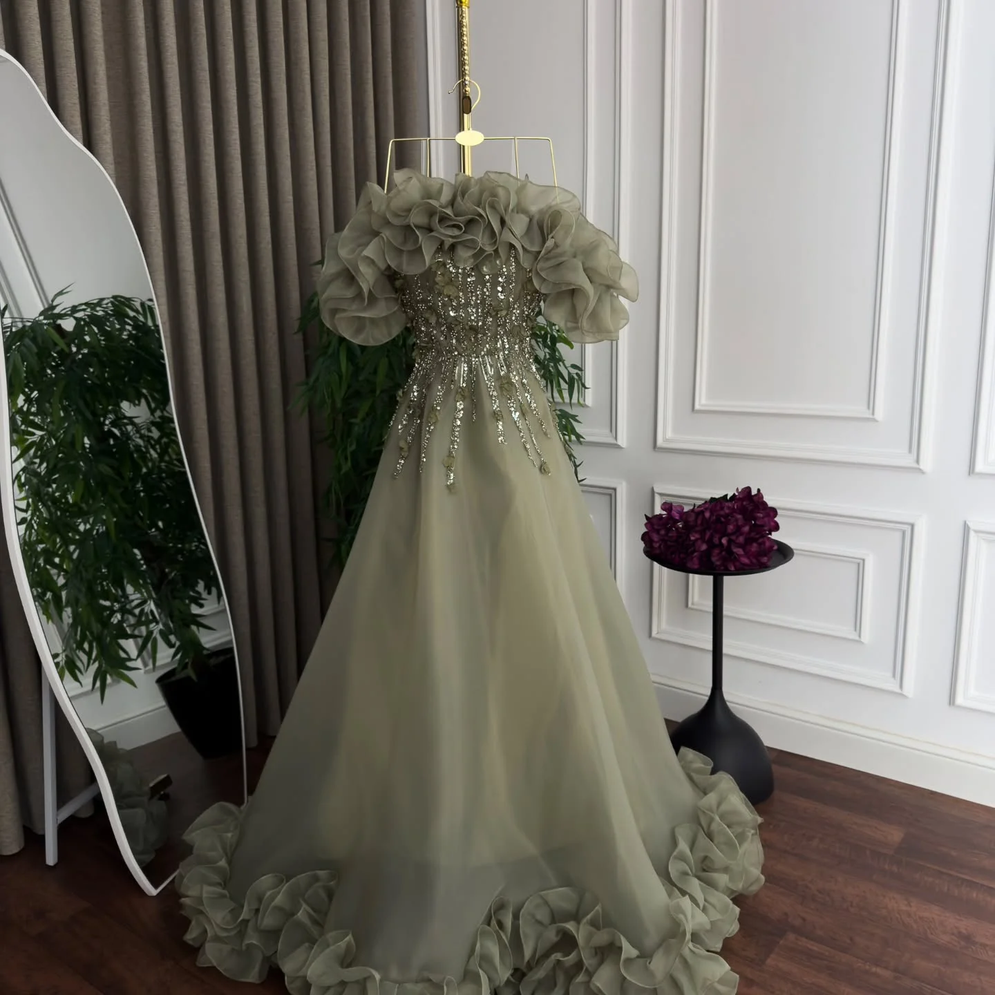 Aenyrst Elegante Vintage-Abendkleider in Grün, luxuriöse, hochwertige Perlen-Abschlussballkleider, maßgeschneidert für Saudi-Arabien, Dubai