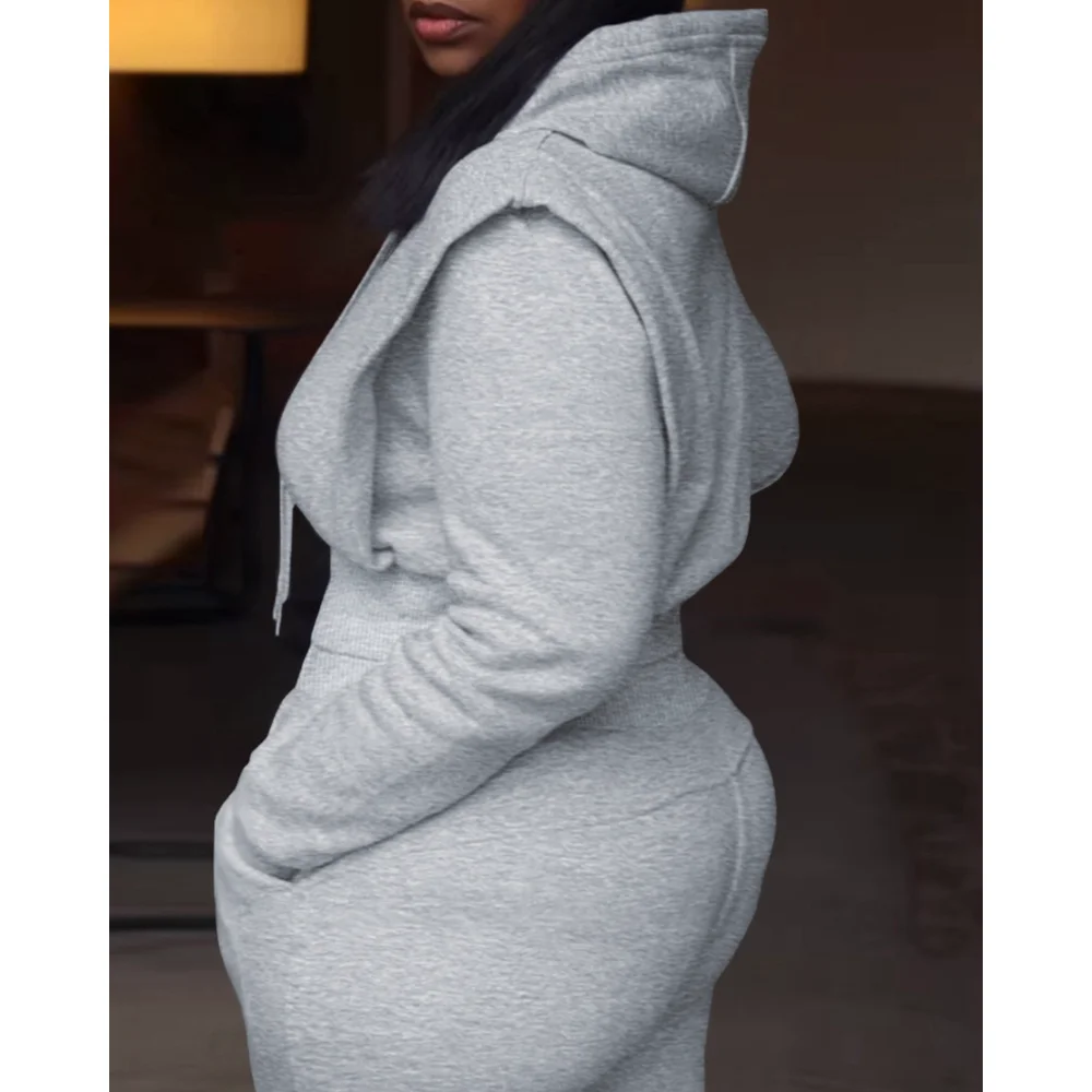 Elegante twee stukken 	 Sweatshirt met gebonden detail, capuchon en lange mouwen en casual joggingbroek met wijde pijpen voor dames herfst winter