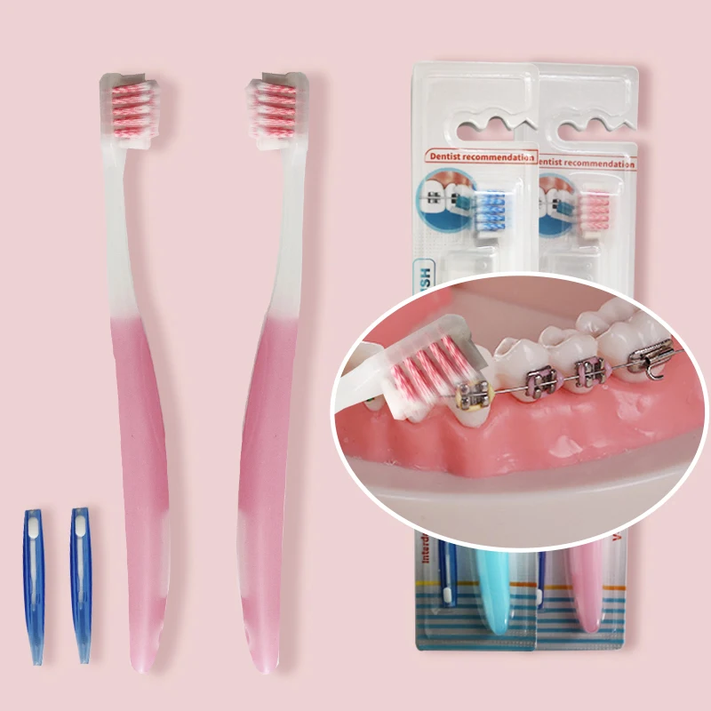 2pcs/kit Orthodontic V-Shape Toothbrush with cap Interdental Brush Set for Teeth Cleaning