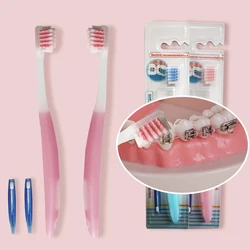 2pcs/kit Orthodontic V-Shape Toothbrush with cap Interdental Brush Set for Teeth Cleaning