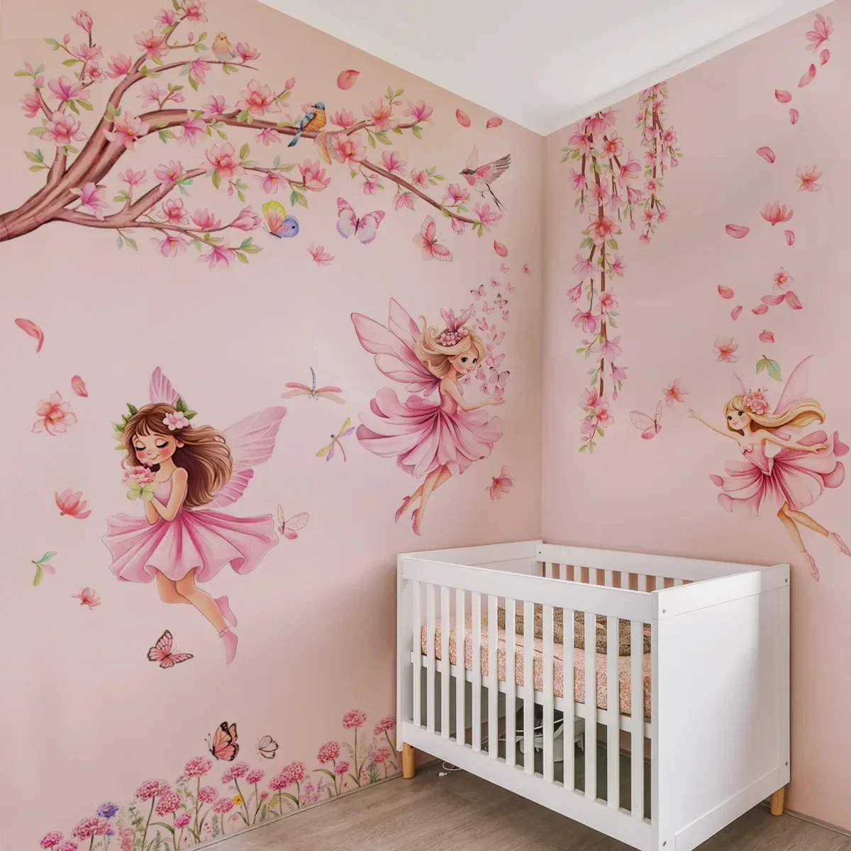 Pink Butterfly Tree Fairy Flow - Baby Nursery Wall Stickers 评论和价格