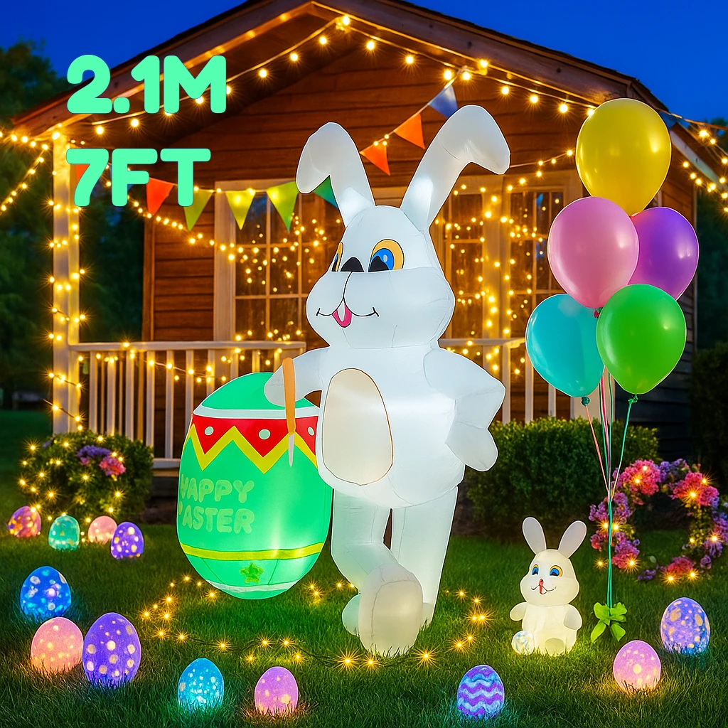 

2,1 м/7 футов пасхальные уличные праздничные украшения кролик сидит на грибах надувные встроенные светодиодные фонари украшение для внутреннего двора