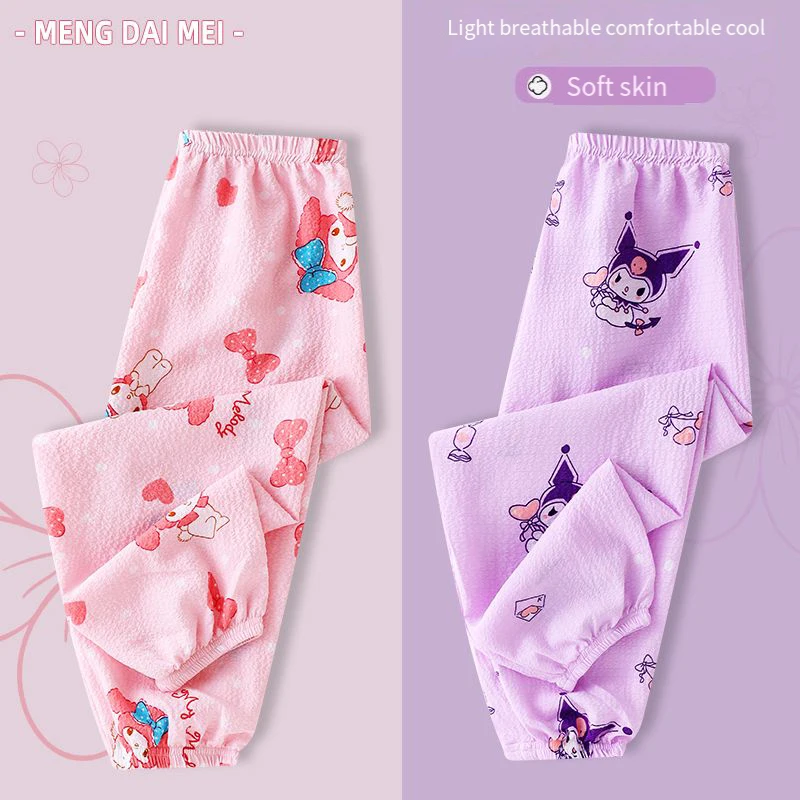 

Спортивные штаны Kuromi Sanrios, новые летние, весенне-осенние, тонкие модели Kawaii с героями мультфильмов для девочек, легкие и тонкие домашние пижамные штаны