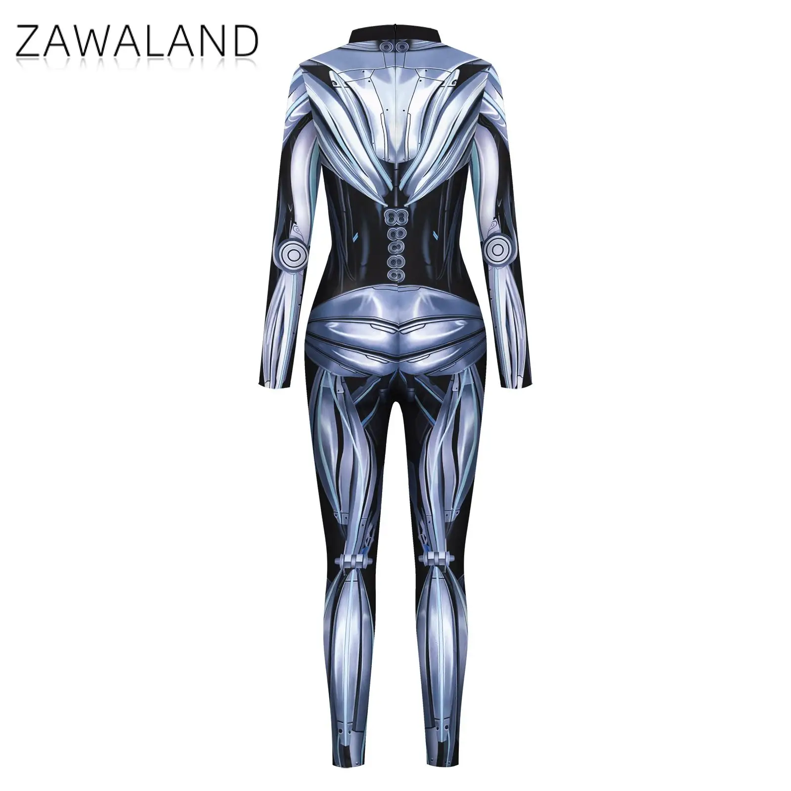 Zawaland Jumpsuit for Women Muscle Machine Robot Cosplay Costume Halloween Outfit Party Bodysuit Festival Elastic Zentai Suit