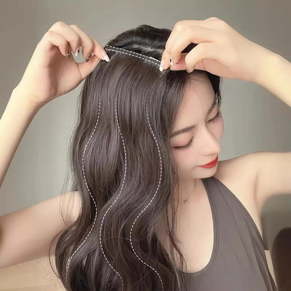 Water Wave Synthetic Two-clip Hair Extension Clip On Woman\'s Hair Naturally Curly Black Hair Piece Seamless Hair Accessories