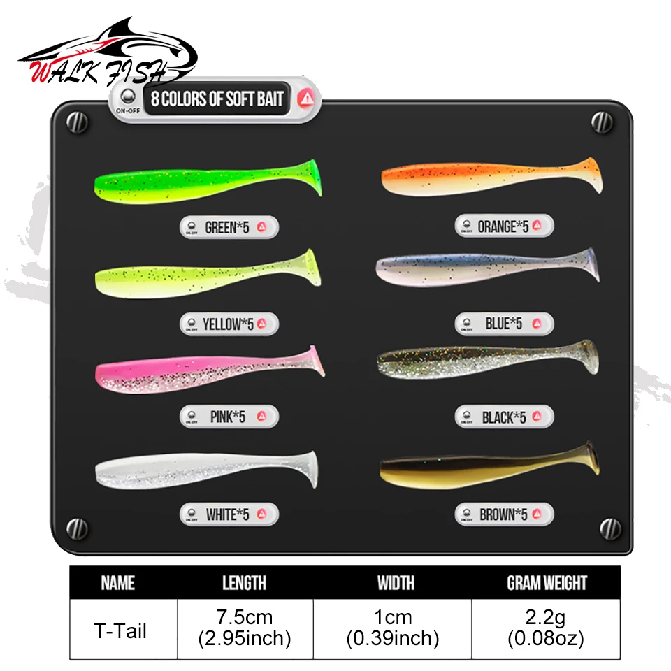 WALK FISH 76 Pieces Soft Fishing Lure Set Anti-hanging T-tail Soft Bait Crank Hook Fish Eye Block Bead Fishing Accessories