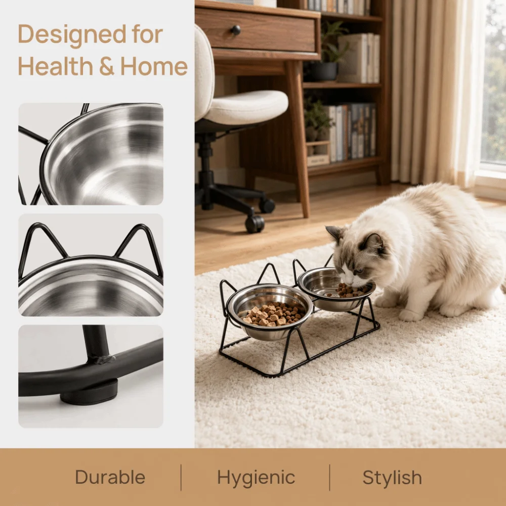 Fall-Resistant Raised Pet Feeding Bowls Thickened Anti Overturning High Foot Dog Feeder with Stand Cat Double Bowls Pet Supplies