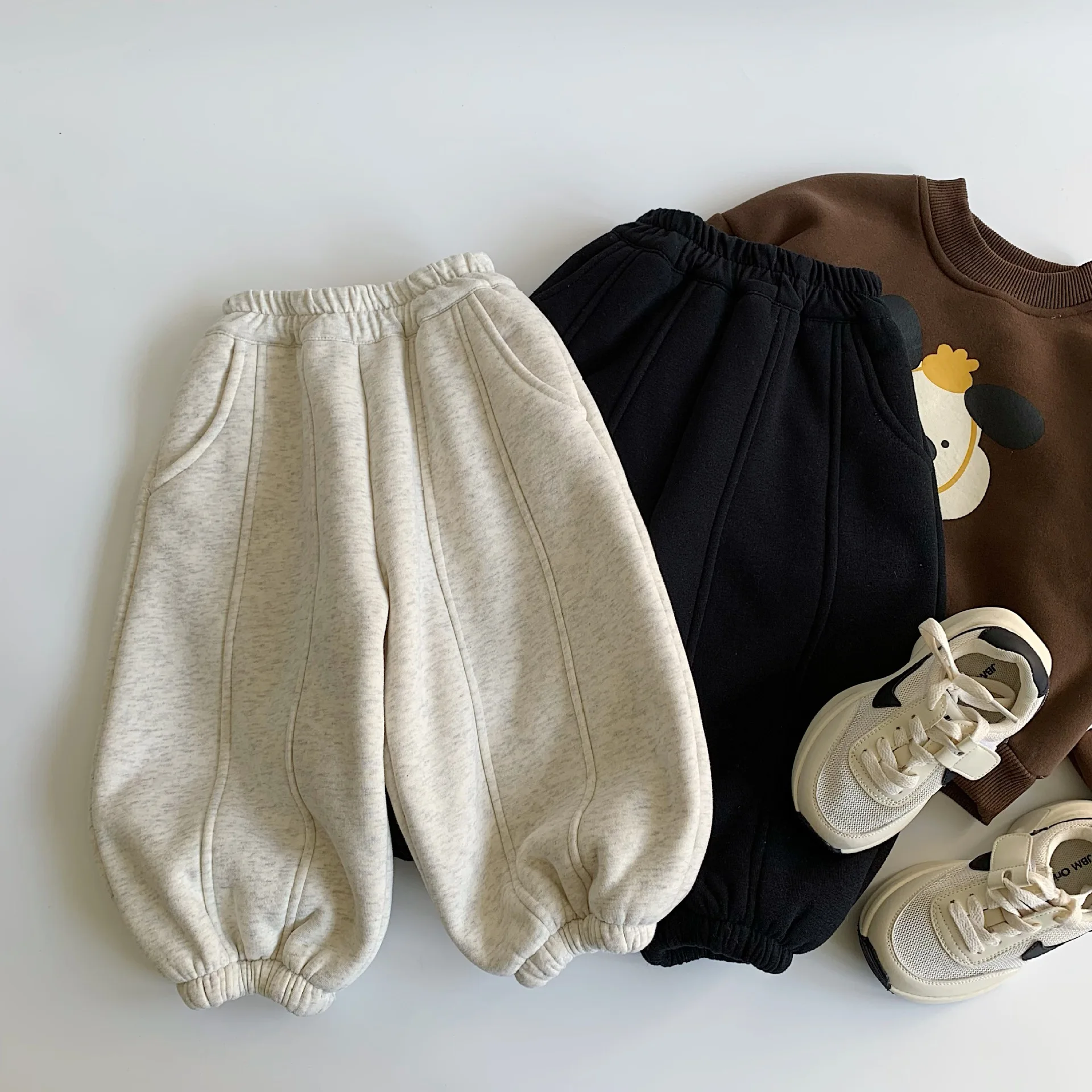 

Teenager 3-8Y Boys Pant 2025 Winter Solid Color Thick Warm Toddler Kids Boy Trouser Casual Versatile Mid Waist Junior Sport Pant