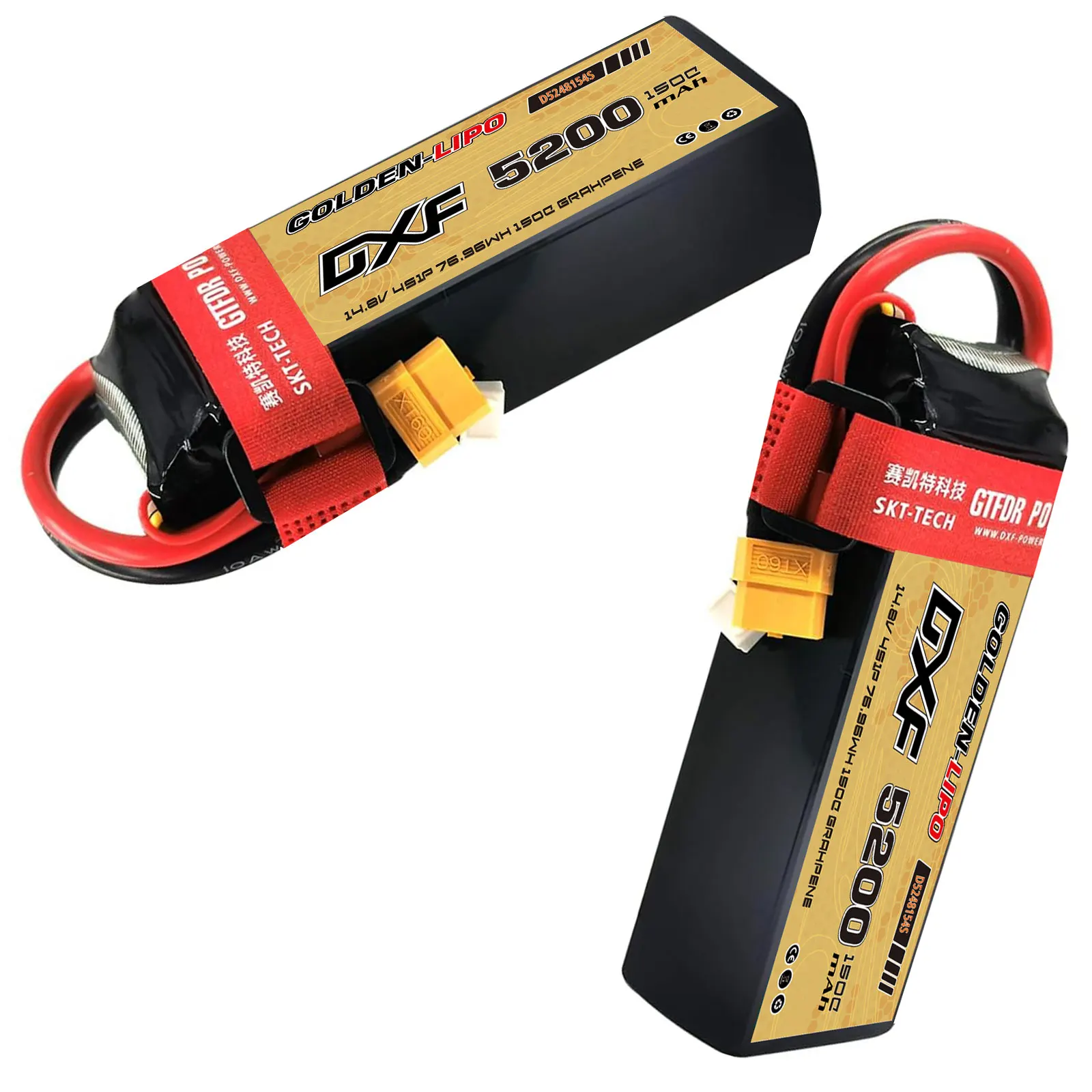 

DXF 4S Lipo Battery 14.8V 5200mAh 150C Hard Case Battery with XT60 Connector for Car Truck Tank RC Buggy Truggy Racing Hobby