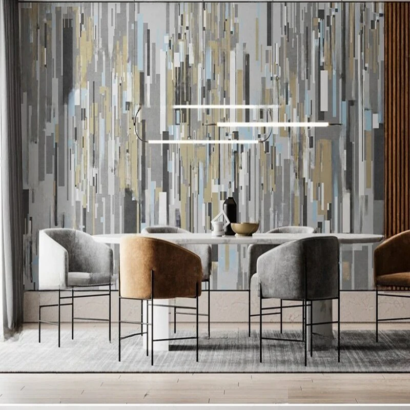 MU8956 Modern and simple vertical bar light luxury geometric grey TV sofa background wall painting