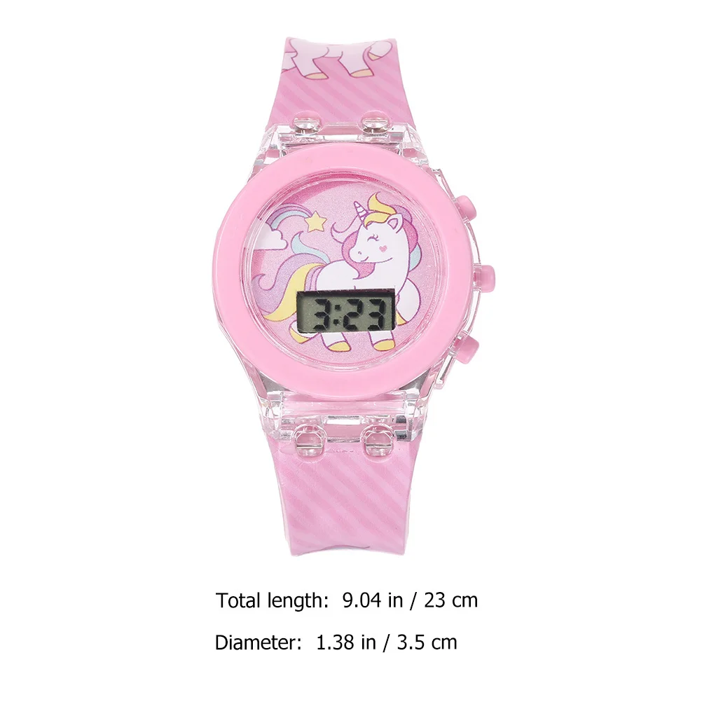 1Set Watch Adjustable Silicone Electric Wristwatch Cartoon Unicorn Pattern Glowing Watch Comfortable