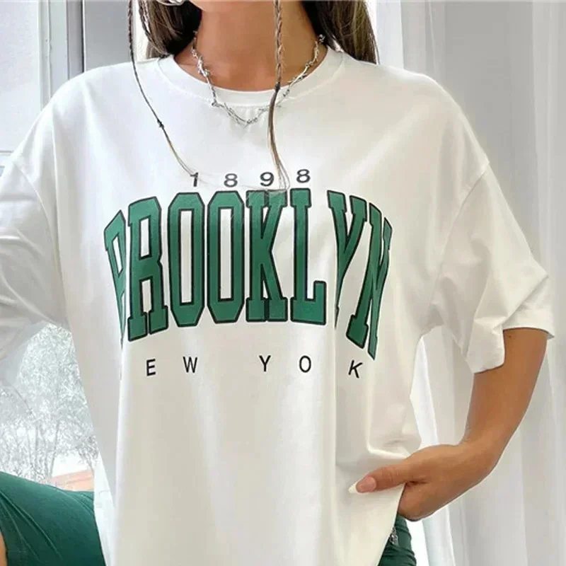 Summer Women Short Sleeve Set Harajuku Tshirt Brooklyn Letter Print Short Sleeve Sports Tee Tops Y2k 1898 Brooklyn Clothing