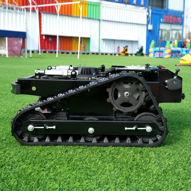 Customized Hot Sale Customized Electric-start Crawler Remote Control Lawn Mower Mini Robot Lawn Mower With Snow Plow Attachments