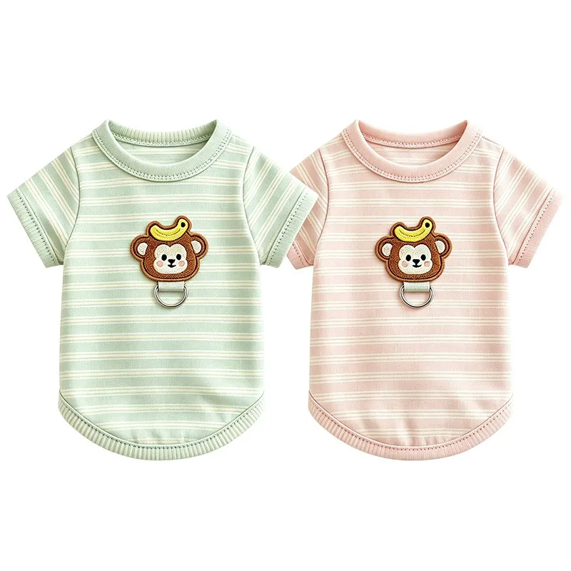 Pet Dog Winter Clothes with Little Monkey Pattern Vest | Anti-Shedding Dog Lounge Wear | Striped Base Layer Shirt for Cats