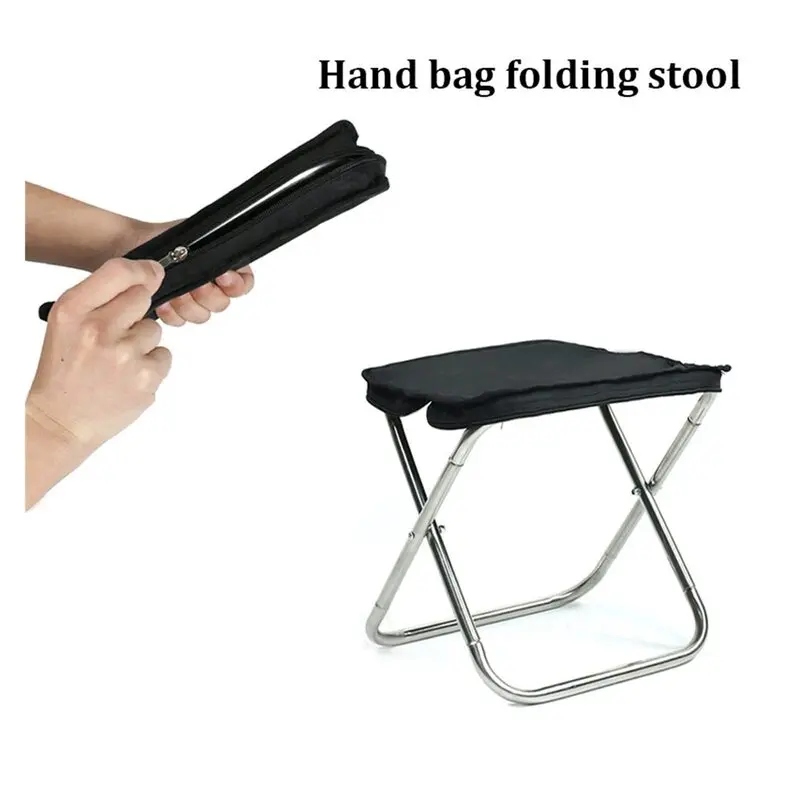 Outdoor Handbag Folding Stool, Portable Stainless Steel Fishing Chair, Small Wooden Stool in line for Travel Subway.