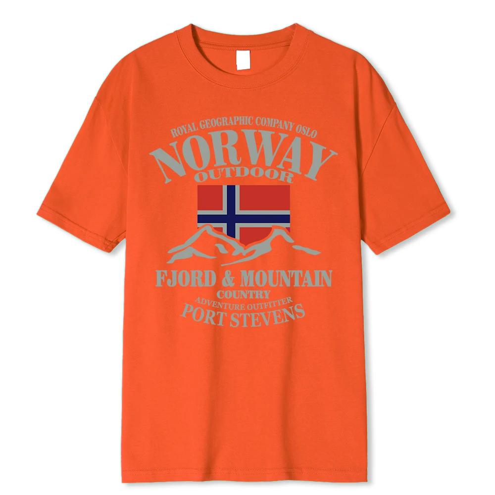 Summer Norway Flag Fjord Mountain T Shirt Crazy Hip Hop Men\'s Shirt Cotton Crewneck Plus Size Short Sleeve Funny T-shirts Male