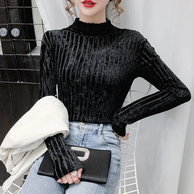 2024 Plain Top for Women Sequin Tshirt Slim Woman T-shirt Rhinestone Clothing Turtleneck Tee Glitter Designer Trend New In Goth