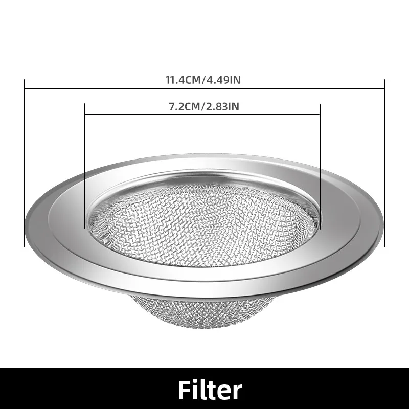 

Kitchen Sink & Washbasin Filter - Stainless Steel Mesh Strainer, Anti-Clog Drain Catcher for Food Waste (11.4x7.2cm Universal Fi