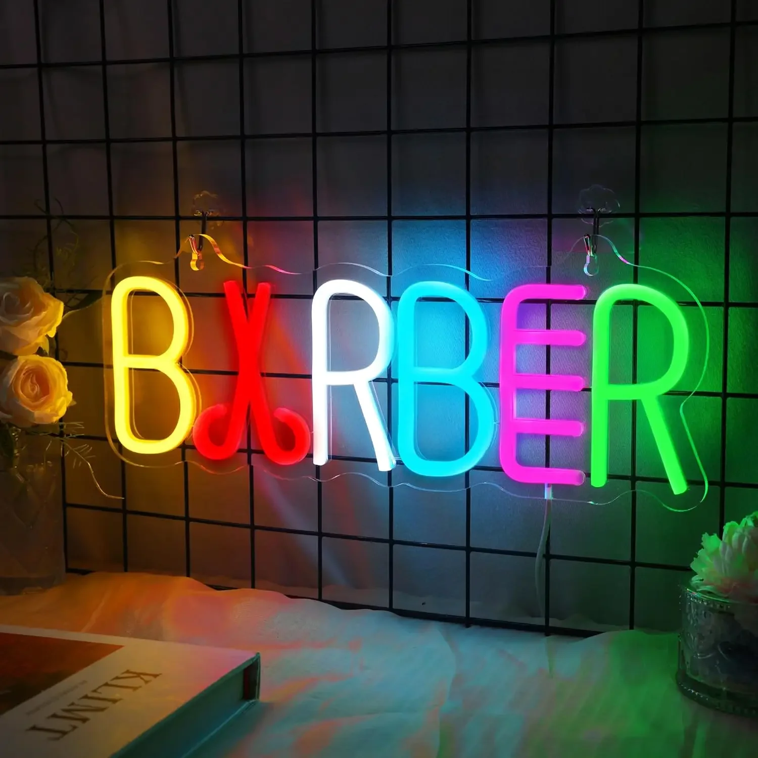 Barber Neon Sign Dimmable LED USB Wall Light for Barber Shop Salon Man Cave Garage Game Room Home Decor Business Opening Gift