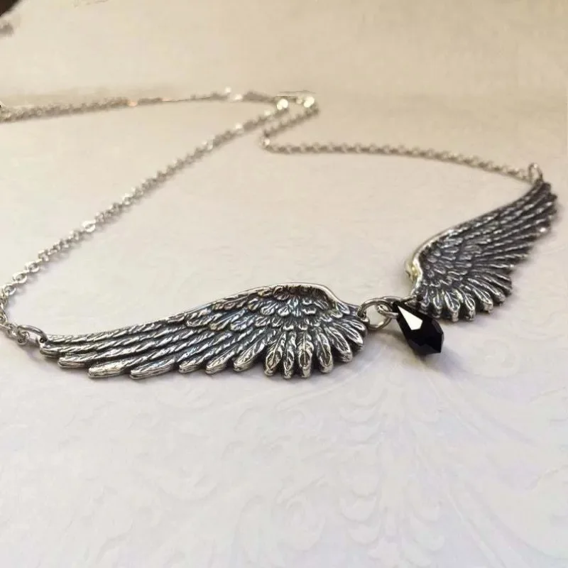 Angel Wings Feather Black Beads Pendant Choker Vintage Necklace Gift for Women Girl Female New Fashion Jewelry Wholesale