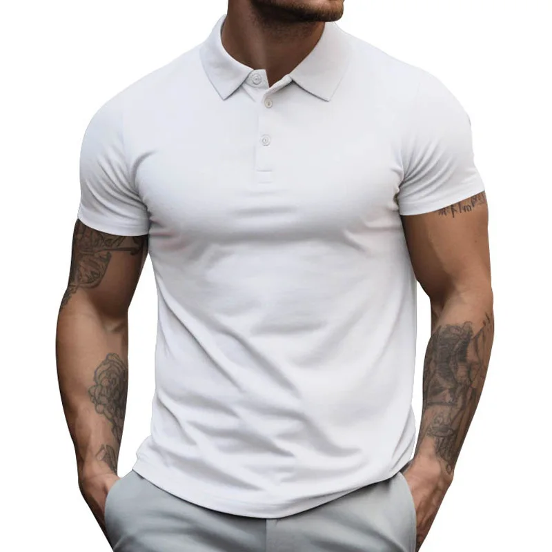 Summer New Men's Lapel Short SleeveTT-shirtpoloMen's Shirt plus-Sized Loose Collar Solid ColorTT-shirt