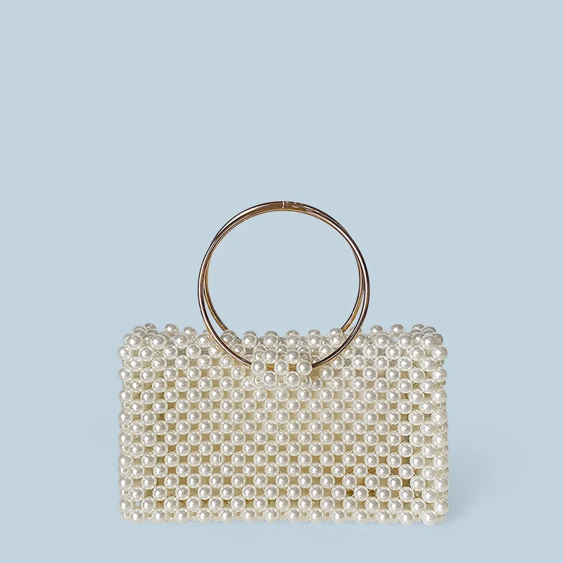 2024 new handmade bead bag, three-dimensional small square bag, circular ring handbag, casual versatile bead bag
