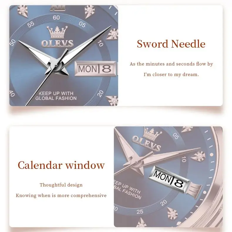 OLEVS 5513 Couple Watch Luxury Brand Business Waterproof Double Calendar Watch Elegant Dress Men Women Diamond Quartz Couple Wat