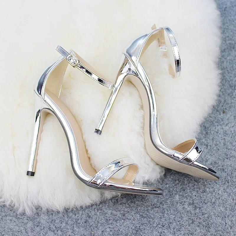 Women Sandals Fashion 10.5CM High Heels Sandals Shoes Round Toe PU Thin High Heels Buckle Strap Shallow Women Shoes Size 35-42