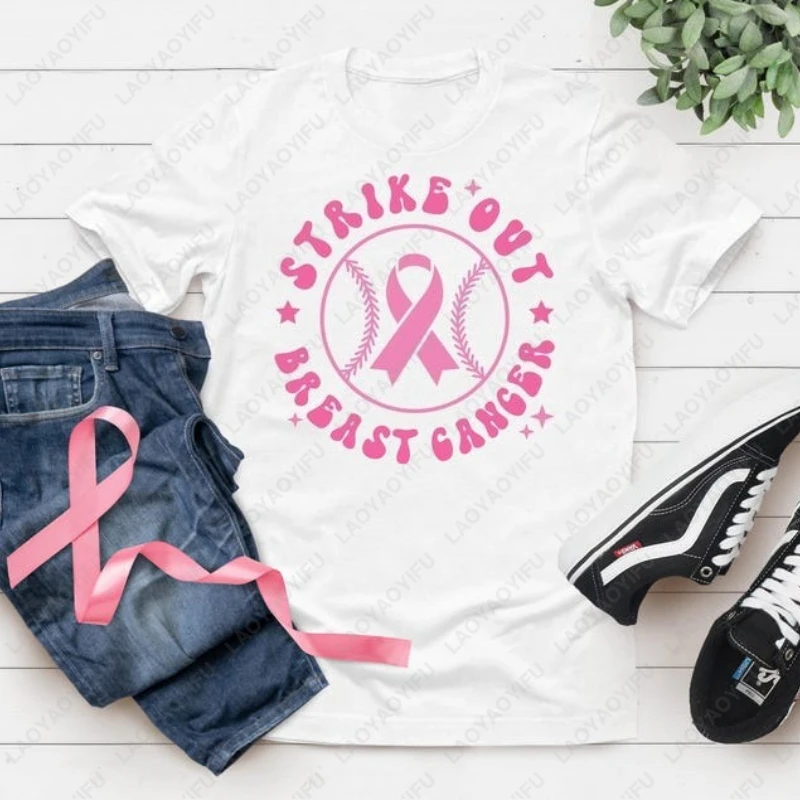 

Strike Out Breast Cancer Awareness Clothing Pink Ribbon Support October Tshirt Women Men Cotton Popular Unisex Simple Tops Gift