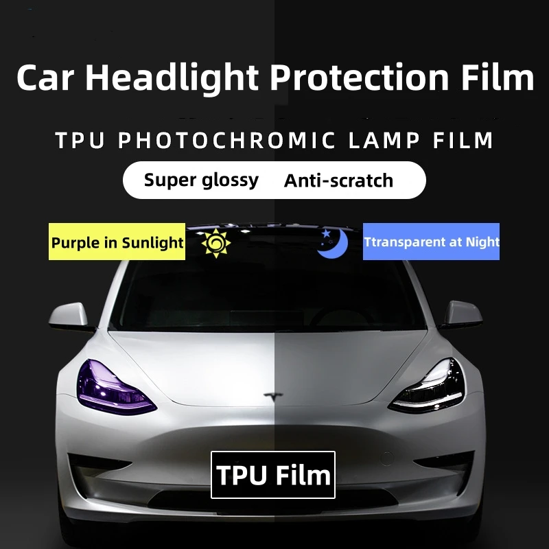 

Car Headlight Protection Film White To Black TPU Photochromic Smart Headlight PPF Protection Film Car Lamp Film Anti Scratch