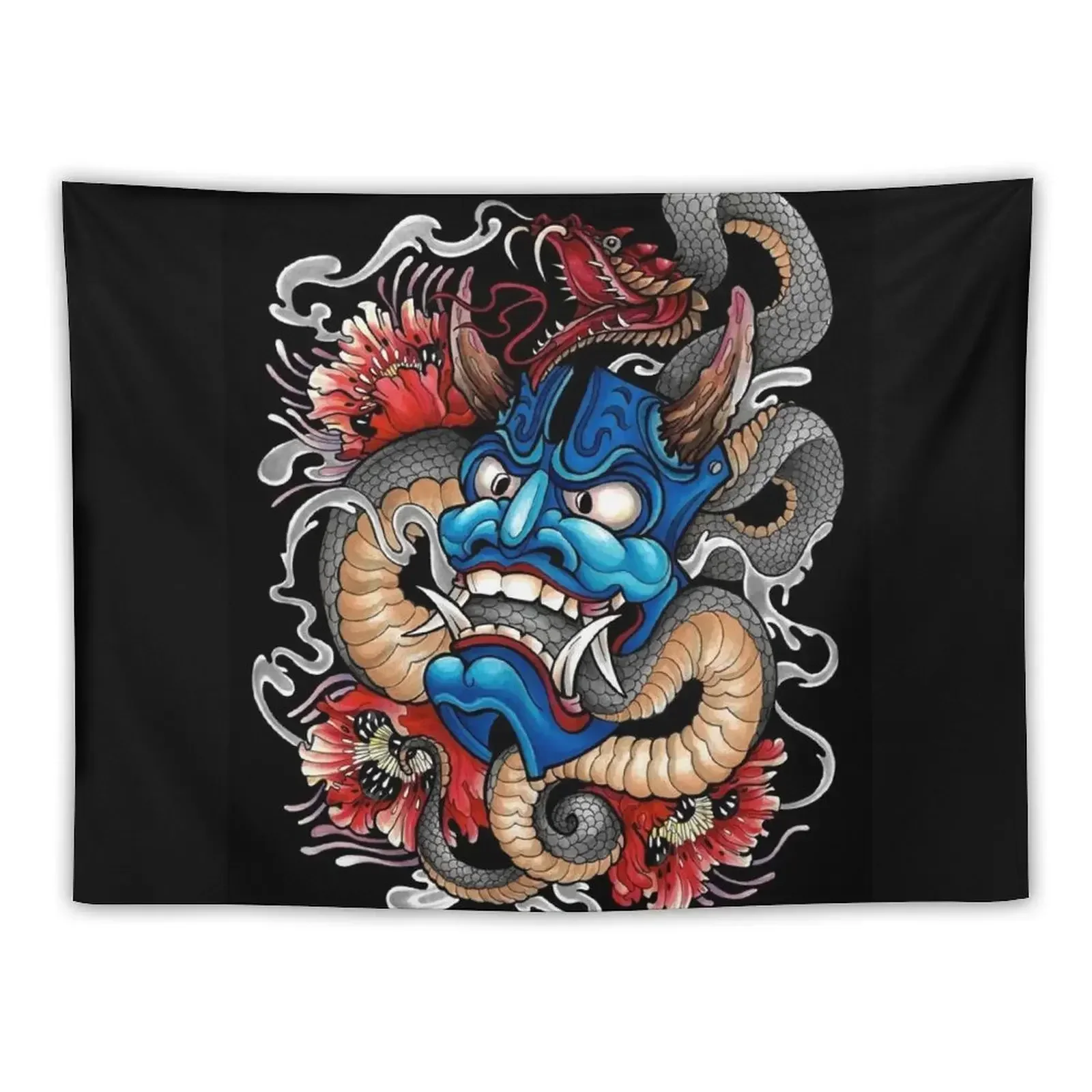 Hannya Japanese Tattoo Art Tapestry Wall Hanging Room Decorations Aesthetics Room Decor Korean Style Tapestry