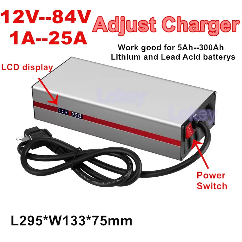 

12V 24V 36V 48V 60V 72V 1A 3A 5A 10A 15A 20A 25A Adjust charger adjustable carregador lipo lifepo4 lead acid batterys cargador