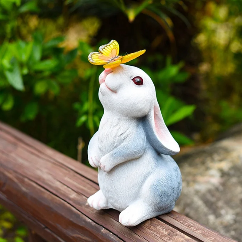 💖Garden Outdoor Decor Garden Statues Deco - in with Solar Butterfly Light for Bunny Lovers Garden Family