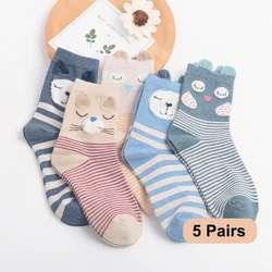 5Pairs New Spring Autumn Women Cotton Socks  In tube Animal Ear Cute Socks Fox Bear Soft Cartoon Socks Girl