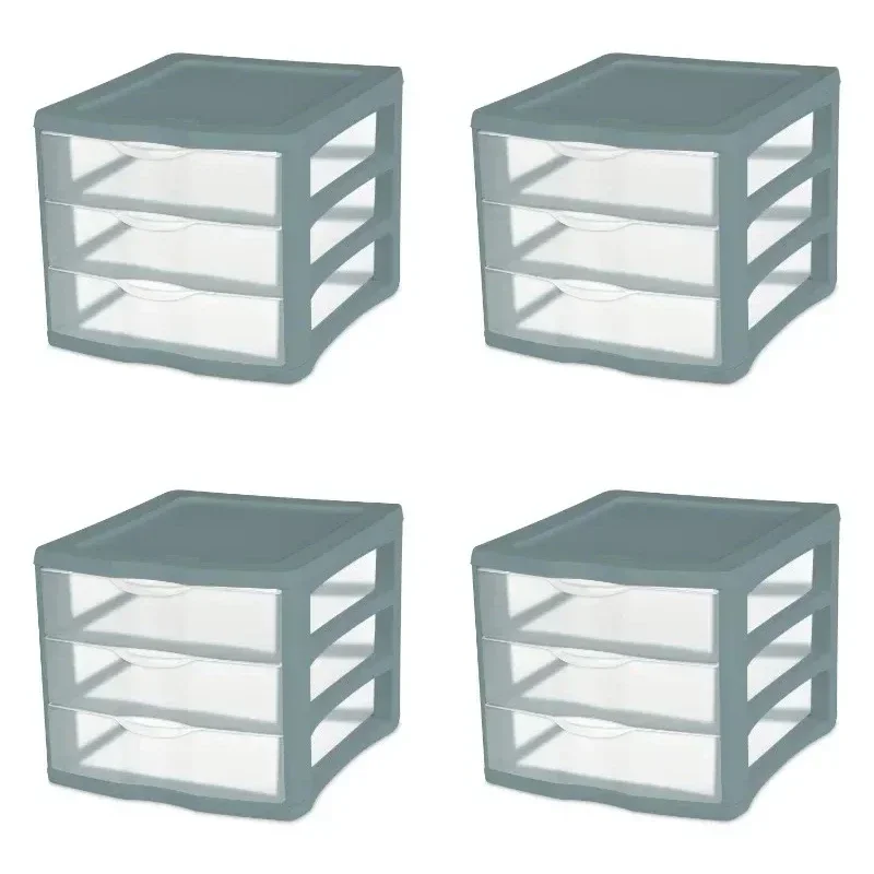 3 Drawer Unit, Plastic, Aqua Slate, Adult, Set of 4