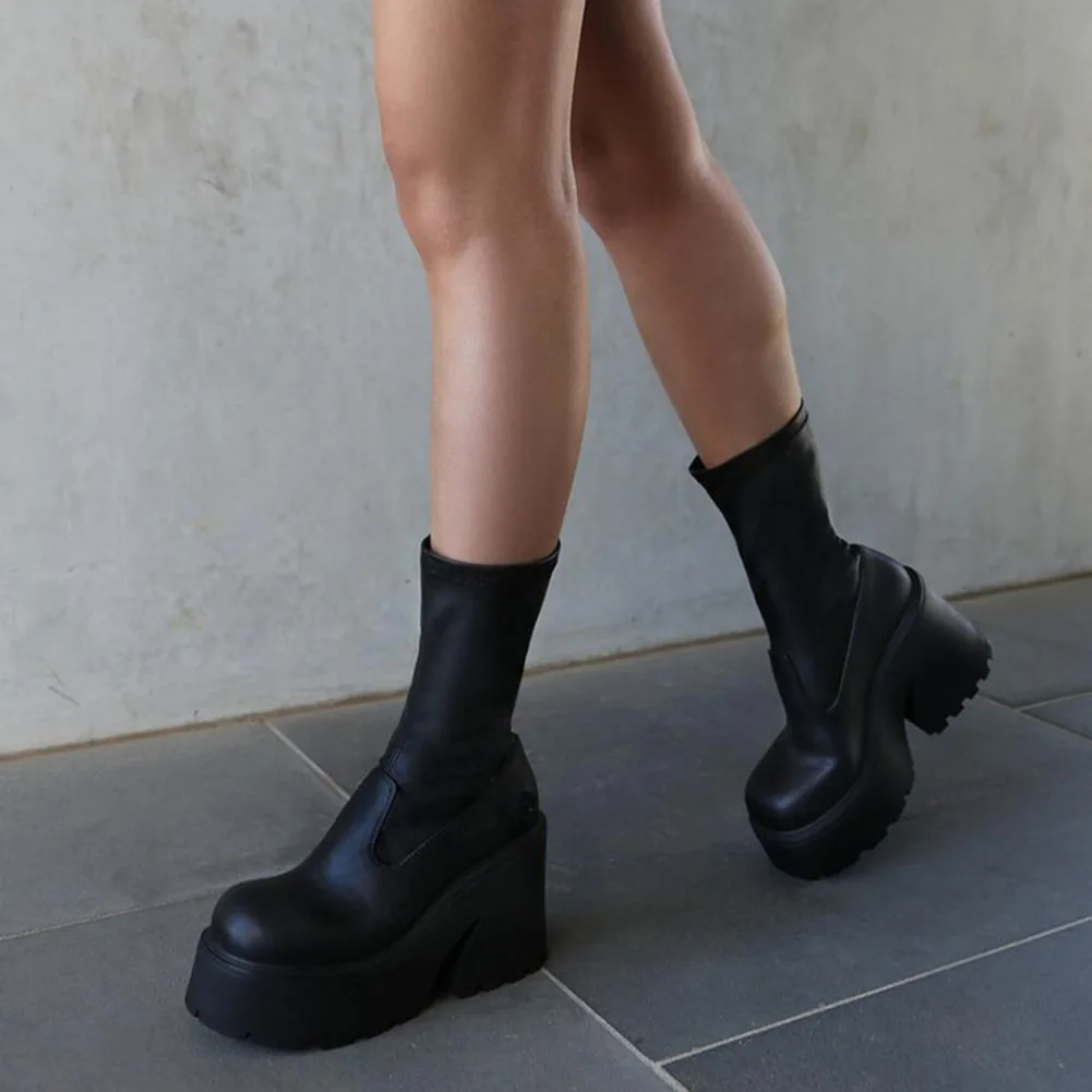 Chunky Platform Woman Ankle Boots 2022 Winter Gothic Style Punk Office Lady Fashion Comfy Cool Women Boots Shoes Big Size 43