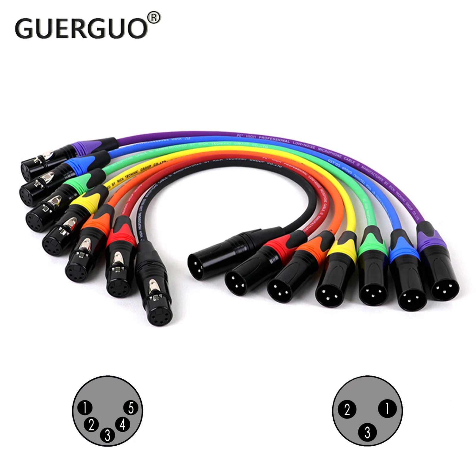 

3 pin XLR Male to 5 pin XLR Female Audio Cable XLR 5 Pin Female to XLR 3 Pin Male Adapter with Multi Colors Cable