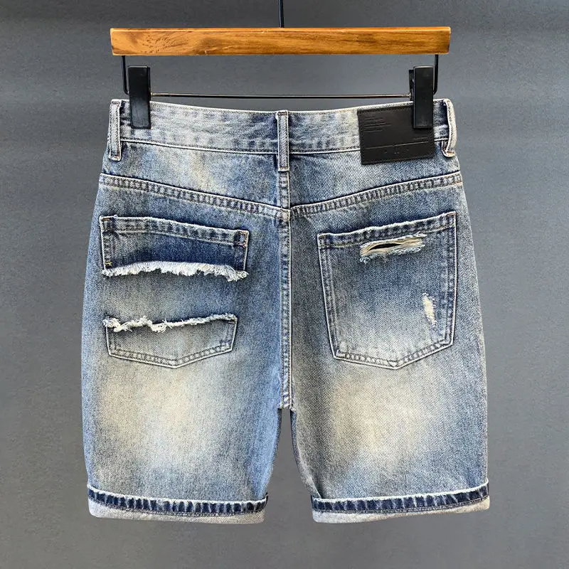 

Дизайнерские джинсовые шорты мужские 2025 тяжелые высококачественные модные брендовые рваные джинсовые шорты мужские свободные полубрюки нищих летние брюки