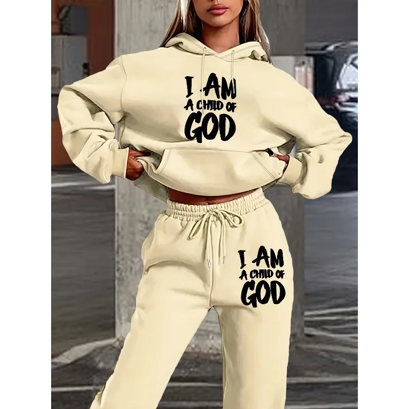 2025 신상 미니멀리스트 레터 3D 프린팅 여성 후드 스웨트셔츠 긴 바지 세트 모자 포함 긴 소매 홈 캐주얼 셔츠 세트