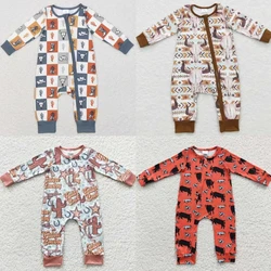 Wholesale Baby Boy Toddler Western Romper Cow Print Kids Cactus Zipper One-piece Newborn Coverall Bodysuit Long Sleeves Jumpsuit