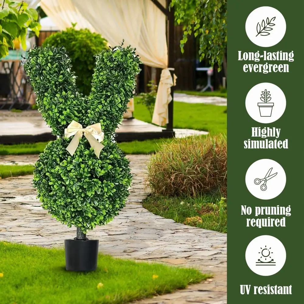 Hot Artificial Bunny Topiary Tree Green Plastic Pot Simulation Plant Lifelike Boxwood Topiary Plant for Easter Porch Decor