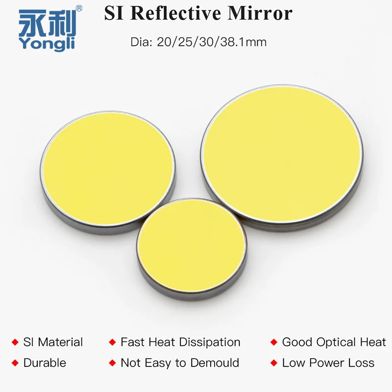 Yongli 3Pcs CO2 Laser Reflective Mirrors Gold-Plated Silicon Diameter 20-38.1mm for Laser Engraver Cutting Machine