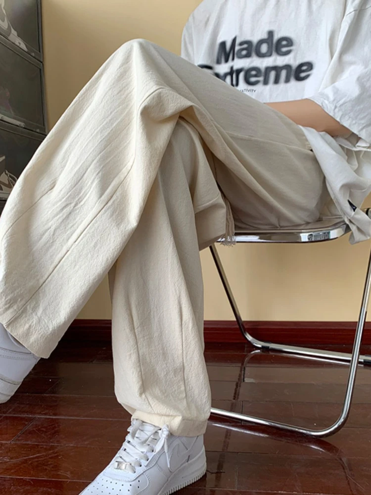 

3-цветные брюки, мужские простые однотонные универсальные удобные модные брюки с высокой талией и завязками, свободная уличная одежда, летние студенческие брюки